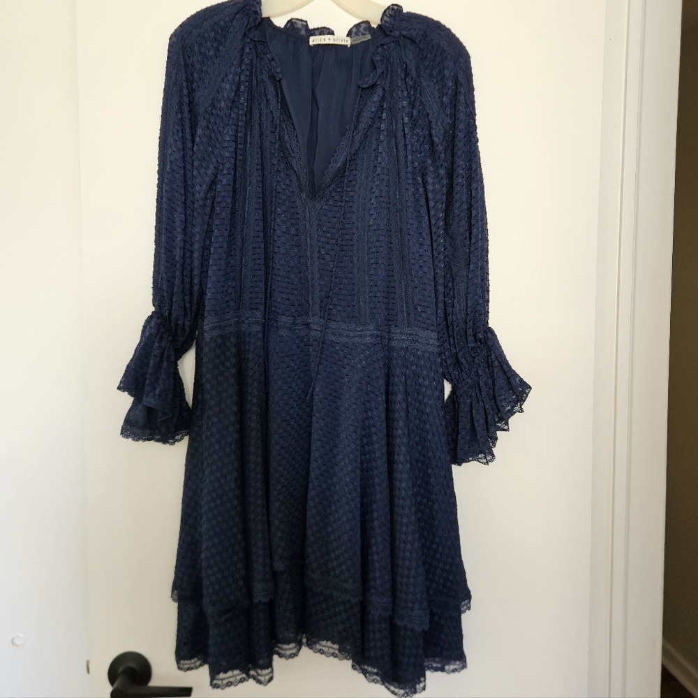 Alice + Olivia Joanne Dress S Blue Fairy Flowy Boho Tiered Ruffle Feminine